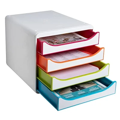 Image de Exacompta Réf. 310913D BIG BOX Black Office Caisson 4 tiroirs pour format A4+ Dimensions extérieures : profondeur 34,70 x largeur 27,80 hauteur 26,70 cm Blanc/arlequin/blanc