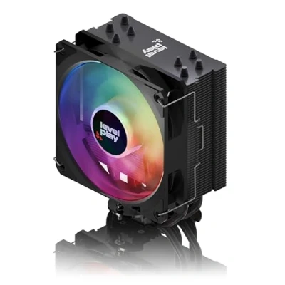 Image de Levelplay Combat CA4 Ventirad TDP 200W, 4 caloducs à contact direct, dissipateur compact, ventilateur ARGB Gen2 CF120 120mm (PWM), compatible push pull, sockets CPU AMD &amp; Intel Noir