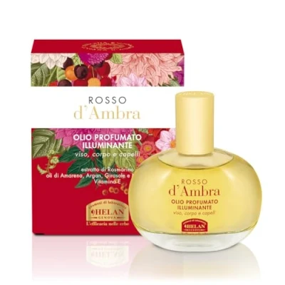 Image de Helan, Ambre Rouge huile parfumée pour cheveux, visage et corps avec capillaire au romarin, vitamine E d&#039;amande douce, nourrissante corps, 50 ml