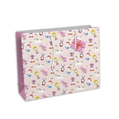 Image de Eurowrap 28788 6Cpack Un lot De 6 Sacs Cadeaux Excellia Format Shopping 37,3x11,8x27,5 cm 210g Motif : Étoiles Blanches Sur Fond Rose Idéal pour Jeux Société, Puzzles
