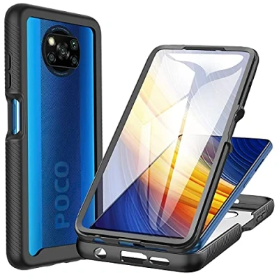 Image de CENHUFO Coque Xiaomi Poco X3 Pro /X3 NFC, Antichoc Housse avec Protection d&#039;écran, 360 Protégé Téléphone Etui Double Face Case Transparent Portable Intégrale pour NFC Noir