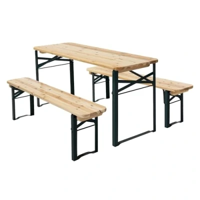 Image de ML Design Ensemble Table et 2 Bancs pour Enfants, Plateau en Bois de Sapin Massif, Structure Acier Robuste, Marron, Pliable, Style Rustique, Idéal Jouer Manger Bricoler, Matériel Montage
