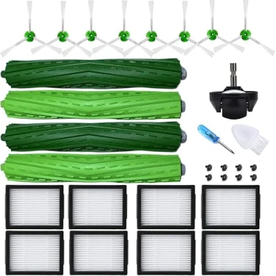 Image de JoyBros Accessoires pièces avec iRobot Roomba i1 i3 Evo i4 i6 i7+ i8 E5 E6 combo i5 J5+, 4 Brosse Principales 8 Filtres HEPA Brosses latérales 1 Roue Avant