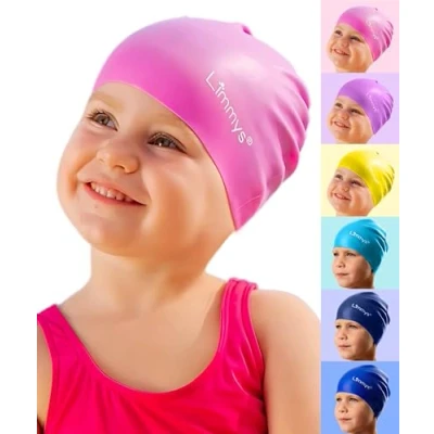 Image de Limmys Bonnet de Bain Enfants 100% Silicone Garçons Filles Qualité Supérieure, Extensible Confortable Piscine Enfant Disponible en Plusieurs Couleurs (Rose Clair)