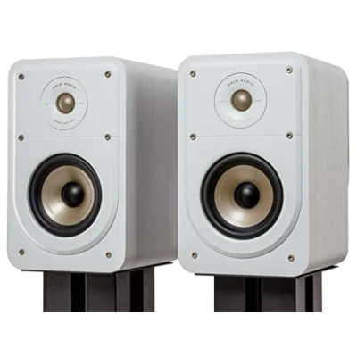 Image de Polk Audio Signature Elite ES15 enceintes étagères haute résolution pour le home cinéma, stéréo, boîtiers surround, certifiées Hi Res, compatibles avec Dolby Atmos et DTS:X (paire), blanches