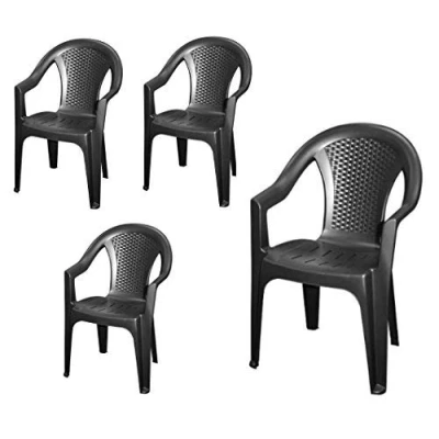 Image de Chaise de jardin empilable, plastique effet rotin empilable en 2 couleurs au choix 4 Stück anthrazit gris
