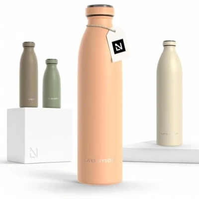 Image de LARS NYSØM Gourde INOX 750ml 0.75L Bouteille d’eau isolée étanche pour Le Sport, la Bicyclette, Les Enfants (Creamy Peach, 750ml)