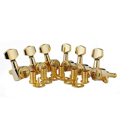 Image de Guyker Guitar Locking Tuners (6 for Right) 1:18 Lock String Tuning Key Pegs Machine Head with Hexagonal Handle Replacement ST TL SG LP Style Electric, Folk or Acoustic Guitars Golden