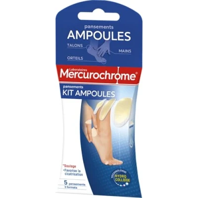 Image de MERCUROCHROME Pansements Kit Ampoules 3 Formats 5 Technologie Hydrocolloïde Favorise la cicatrisation Protège plaie Tous types d&#039;ampoules