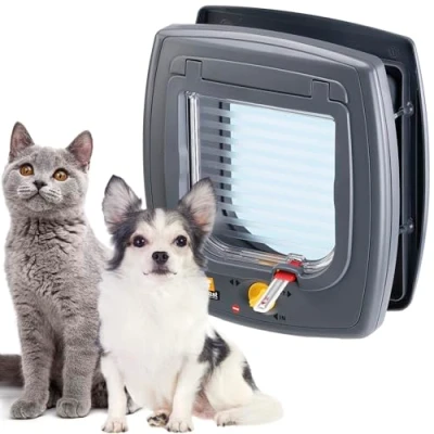 Image de Ferplast Porte Chats et Petits Chiens, Chatiere, Entrée Sortie Contrôlables à 4 Voies, Proctection Contre Les Courants d&#039;air, Indicateur de Dernier Passage, Swing 5 Chatiere pour Chat Chien, Gris