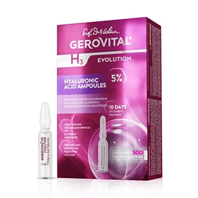 Image de Sérum à l&#039;Acide Hyaluronique pour Visage, Traitement Anti Rides, Effet Très Hydratant, Régénérant et Antioxydant, Non Injectable, 10 flacons x 2 ml, Gerovital H3 Evolution
