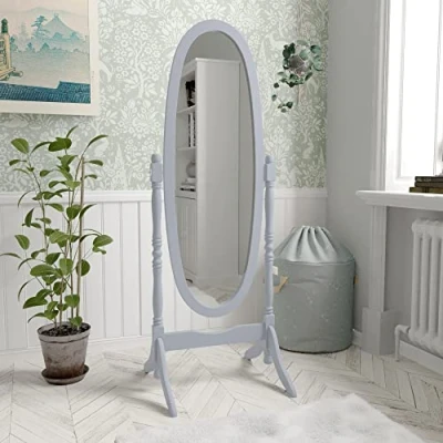 Image de Vida Designs Nishano Miroir Ovale sur Pied en Bois pivotant Gris