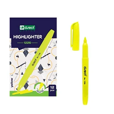 Image de D.RECT 1226 Surligneur Jaune Pointe Biseautée 1 5 mm, Lot de 12, École &amp; Bureau