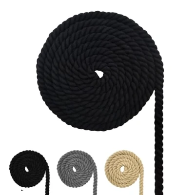Image de Corde en coton pour macramé, différentes tailles, bricolage, cadeaux, noir, 8 mm (20 m)
