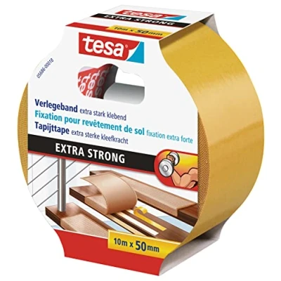 Image de tesa Extra Strong Ruban Adhésif Double Face de Fixation pour Sols Irréguliers Rouleau Auto Antidérapant Moquette et Revêtements Sol en PVC 10 m x 50 mm