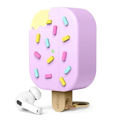 Image de elago Coque crème glacée Compatible avec AirPods Pro 2, Les 2e génération, Mousqueton Inclus, Prend en Charge Le Chargement sans Fil, Protection complète (Myrtille)