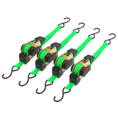 Image de WilTec Jeu 4 Sangles d’arrimage 320 daN PES 3x25mm Traction Crochet en Forme S avec tendeur à cliquet