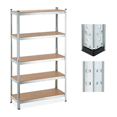Image de Relaxdays Étagère à Charge Lourde, 5 Niveaux, HLP 180x100x40 cm, supporte Jusqu’à 1250 kg, Cave, Garage, métal, argenté