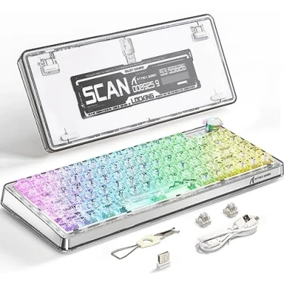 Image de ATTACK SHARK K75 75% Touche de Jeu mécanique TKL, Clavier RGB BT5.0/2.4G/USB C, Joint Transparent Personnalisable avec Bouton, Interrupteur linéaire à Chaud, 4000mAh blanc