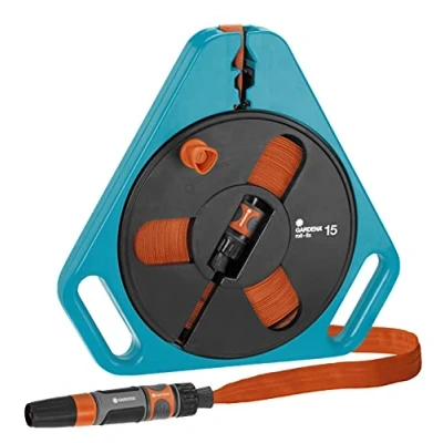 Image de Gardena tuyau plat roll fix Classic 15 en boîtier enrouleur : compact avec (Ø 12 mm dans le boîtier), dispositif de sécurité automatique, lance et raccords inclus (756 20)