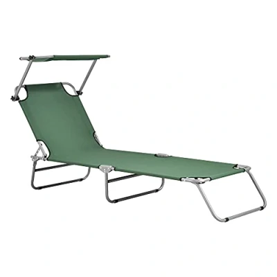 Image de Transat avec Pare Soleil Argozelo Inclinable Acier Polyester Argenté Mat Vert Foncé