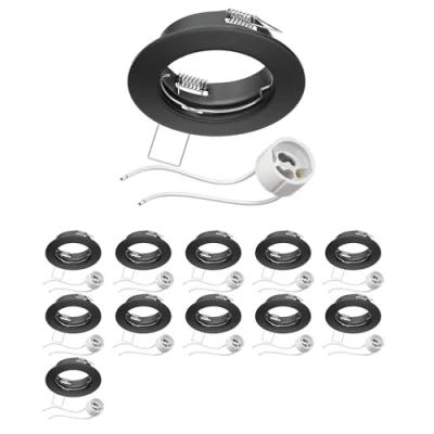 Image de ledscom.de 12 pièces cadre d&#039;encastrement pour plafond FERE noir mat (LED/halogène/GU10/MR16/PAR16/50mm) incl. douille GU10