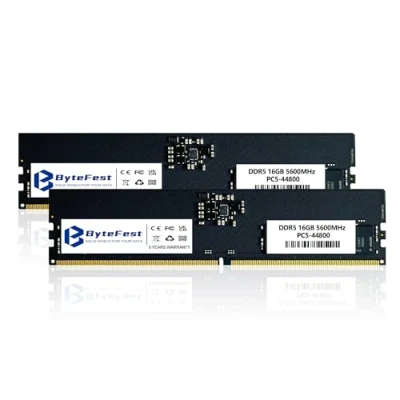 Image de ByteFest DDR5 RAM 32Go (2x16Go) 5600MHz Desktop PC5 44800 CL46 UDIMM 1.1V 288 Pin Haute Performance Mémoire pour Ordinateur de Bureau
