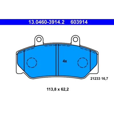 Image de ATE 13.0460 3914.2 Jeu de plaquettes frein non préparé pour indicateur d&#039;usure, contact signal d&#039;usure exclu VOLVO: 740 Berline, Break