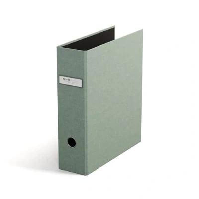 Image de Bigso Box of Sweden ARCHIE Classeur à 2 anneaux et mécanisme levier en panneau de fibres papier aspect lin A4 pour classer du vrac Vert