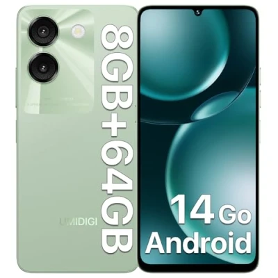 Image de UMIDIGI G9A Smartphone, Android 14 Go Telephone Portable, 8GB+64GB/1TB Téléphone, 6.75&#039;&#039;HD Écran, 4G Double SIM Téléphone Octa Core Processor/13MP+8MP Caméras/5000mAh Batterie/Face ID Vert