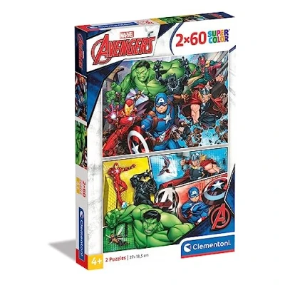Image de Clementoni Collection Supercolor : Puzzle Marvel The Avengers Set de 2 Puzzles 60 piéces Développe la Motricité et le Sens l&#039;Observation 27x 19 cm Fabriqué en Italie 21605