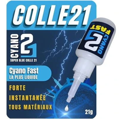 Image de Super Glue ultra liquide Colle21 FAST Colle cyanoacrylate pour collage instantané par capilarité Flacon de 21g extra forte Multi usage à séchage rapide