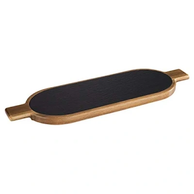Image de APS planche de service, 2 pcs, 50 x 15 cm, en bois rustique, à découper d&#039;acacia, avec dessus ardoise naturelle
