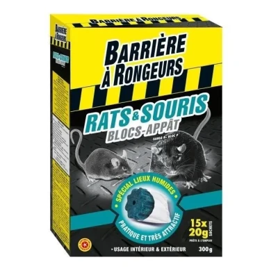 Image de BARRIERE A RONGEURS Blocs Appât Contre l&#039;invasion des Rats &amp; Souris, Prêt à l&#039;emploi, 15 Blocs, BARASOBLOC300, Noir