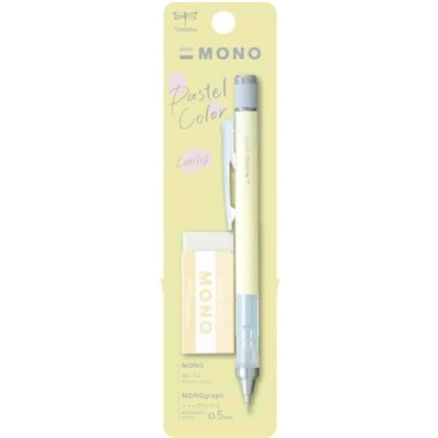 Image de Tombow MONO graph et Gomme Jaune crème. Porte mine 0,5mm de précision, pointe 4mm, mécanisme d&#039;agitation, tube en laiton stable, rechargeable, incluse. MONO. [SH MG54 PE04A]
