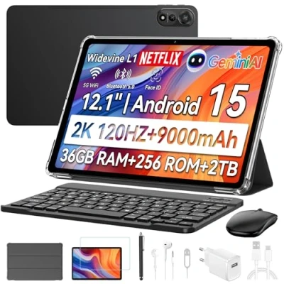 Image de Blackview Mega2 Tablette 12 Pouces Android 15, 2K FHD 36Go RAM 256Go ROM, 4G LTE 5G WiFi de Jeu avec Souris et Clavier, 9000mAh/16MP+8MP/Widevine L1/Face ID/GPS