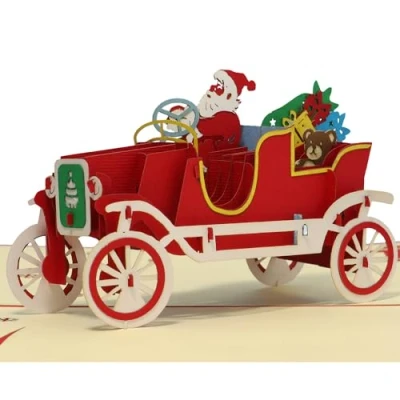 Image de LINPOPUP®, LIN17662 N457 Carte pop up 3D de Noël, cartes vœux, Père Noël en voiture