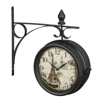 Image de Relaxdays Horloge Murale, se lit des Deux côtés, Tour Eiffel, Design rétro, analogique, HLP : 34x35x10 cm, Noire