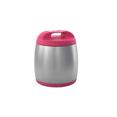 Image de Chicco Porte gobelet isotherme compact en acier inoxydable pour bébé et enfant, récipient thermique aliments chauds, conserve la température jusqu&#039;à 6 heures, 350 ml mois Rose