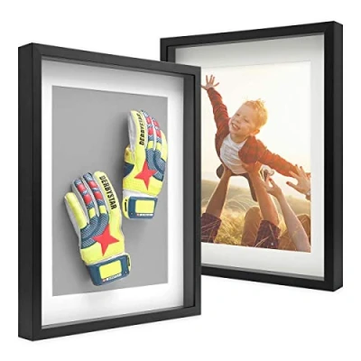 Image de PHOTOLINI Cadre Photo 3D à remplir 40 x 50 cm Noir, Set de 2 Cadres boîte Profond avec Passe Partout, pour Objets jusqu&#039;à 3 cm, Bois MDF, Verre Les Loisirs créatifs &amp; comme Cadeau