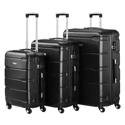 Image de Zelsius Set de valises valise rigide en ABS avec serrure à combinaison, 4 roulettes et cloison intérieure main, Lot pièces Trolley, grande valise, Noir , 3