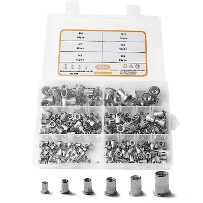 Image de 220PCS Écrous Aveugles Ecrou Rivet Ecrous à Riveter Acier Inoxydable Insert ​Fileté Écrou Sertir Tête Plat M3 M4 M5 M6 M8 M10, de Réparation Fixation Accessoire