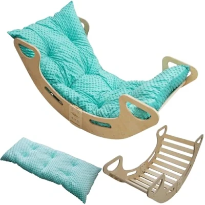 Image de Skyline Balancelles Bascule Enfant Montessori Bebe 1 an Escalade Arche en Bois Mur descalade meble Arc à Grimper d&#039;équilibre Portique d&#039;escalade avec Coussin XL Turquoise