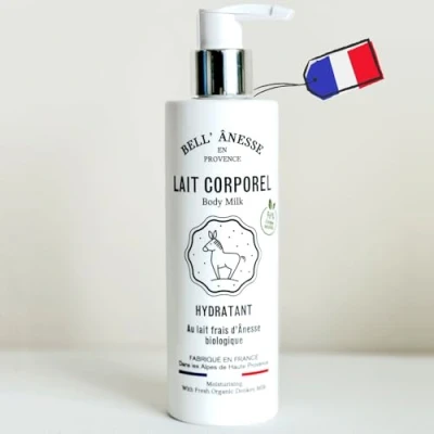 Image de Lait corps hydratant au d&#039;Ânesse BIO Fabrication Française. Tous types de peau. Flacon pompe 250 ml