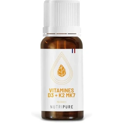 Image de Nutripure Complément Vitamine D Avec Huile d&#039;Olive Bio 100% Pure et Naturel Végétarien Booste le Système Immunitaire D3 + K2 MK7 Santé des Os Muscles 5 Mois