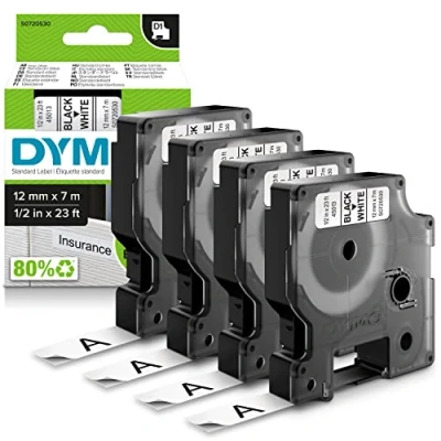 Image de DYMO D1 étiquettes autocollantes authentiques impression en noir sur fond blanc 12 mm x 7 m pour étiqueteuses LabelManager 4