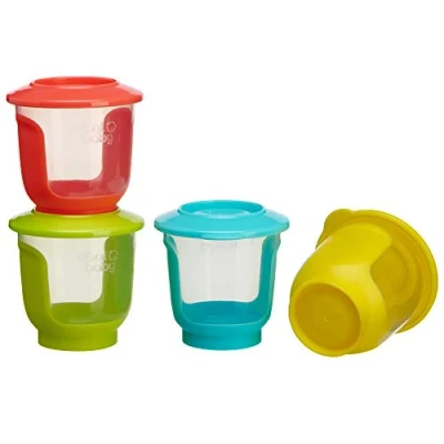 Image de Vital Baby NOURISH Store &amp; Wean Pots Storage with Soft Bases Sides Stackable Leakproof lids Bright Colours BPA, Phthalate Latex free Ideal For Weaning Snacks 4pk 4oz / 120ml