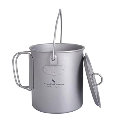 Image de Boundless Voyage Outdoo Pot de Camping 750ml 800ml 1100ml 1300ml Titane avec Couvercle Pliant Bail Poignée Randonnée Pique Nique Ultra Léger Portable Bouteille d&#039;eau Tasse Spork Ensemble
