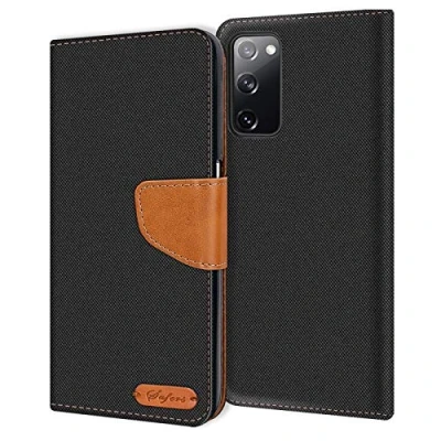 Image de Verco Coque pour Galaxy S20 FE, Étui Portefeuille Compatible avec Samsung FE Case Textures de Fibre Housse Protection, Noir