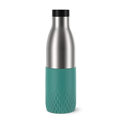 Image de Bouteille d&#039;eau potable Emsa Bludrop Color N31102 Acier inoxydable 0,7 L Maintient 24 heures au froid/12 chaud Bouchon à pression rapide Manchette en silicone Essence